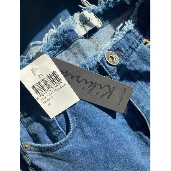 Kikiriki Fit & Flare Blue Boho Raw Hem Ruffle Denim Jeans size Medium - Picture 11 of 11